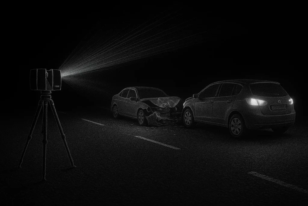 Minh họa quét hiện trường ban đêm với máy quét laser FARO