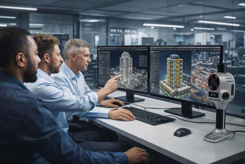 Đội kỹ thuật kiểm tra point cloud và mô hình BIM từ dữ liệu SHARE S30